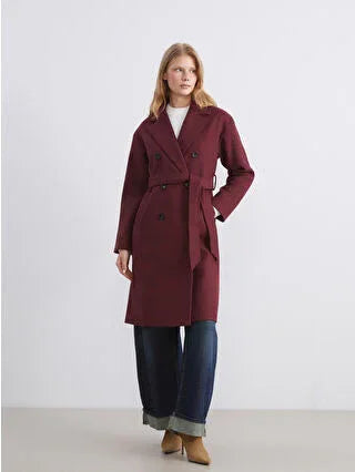 Burgundy Double-Breasted Women's Cashmere Coat - alotasawkli