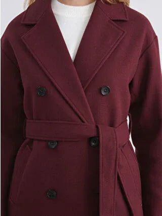 Burgundy Double-Breasted Women's Cashmere Coat - alotasawkli