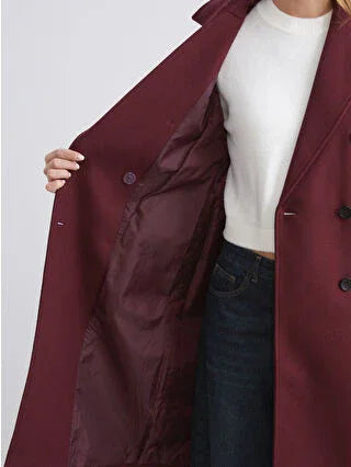 Burgundy Double-Breasted Women's Cashmere Coat - alotasawkli