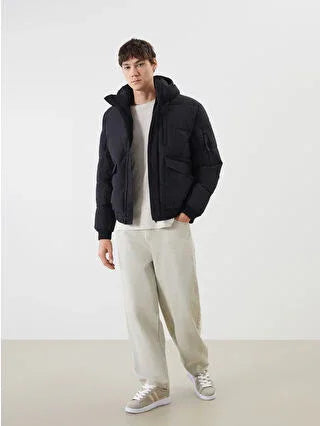 Black Standard Fit Hooded Men's Jacket - alotasawkli