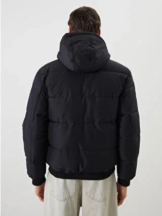 Black Standard Fit Hooded Men's Jacket - alotasawkli