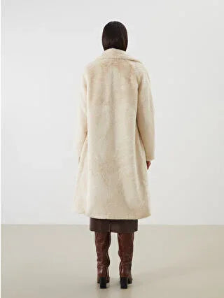 Beige Jacket Collar Women's Fur Coat - alotasawkli