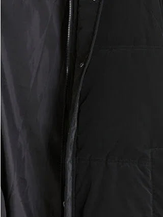 Black Relaxed Fit Stand-Up Collar Men's Puffer Jacket - alotasawkli