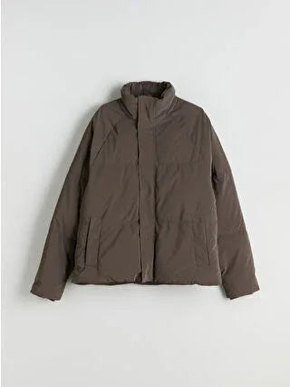Black Relaxed Fit Stand-Up Collar Men's Puffer Jacket - alotasawkli