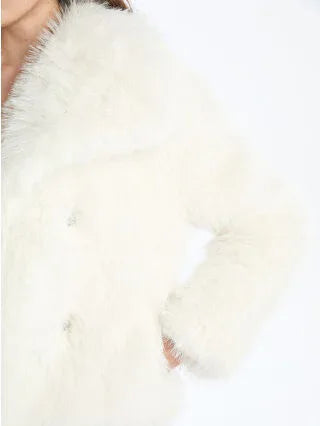 Ecru Collar Women's Fur Coat - alotasawkli