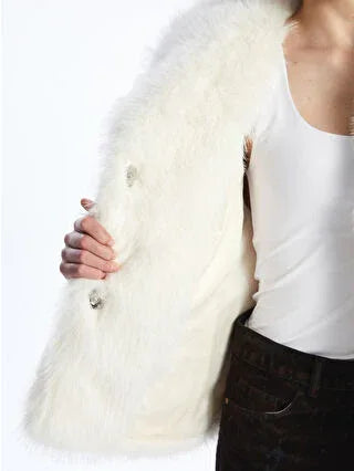Ecru Collar Women's Fur Coat - alotasawkli