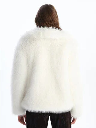 Ecru Collar Women's Fur Coat - alotasawkli