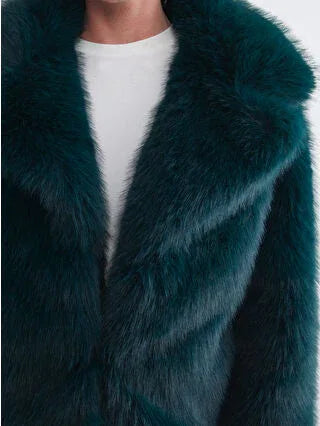 Women's Fur Coat with Petroleum Coat Collar - alotasawkli