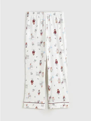 Off-White Shirt Collar Christmas Themed Women's Pajama Set - alotasawkli