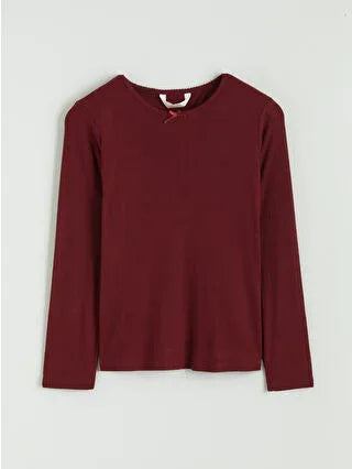 Burgundy Crew Neck Women's Pajama Set - alotasawkli