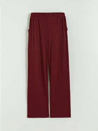 Burgundy Crew Neck Women's Pajama Set - alotasawkli