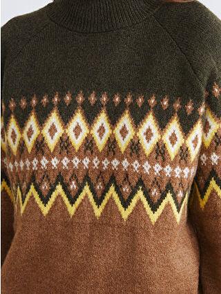 Brown Half Turtleneck Patterned Women's Knit Sweater - alotasawkli