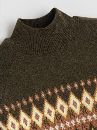 Brown Half Turtleneck Patterned Women's Knit Sweater - alotasawkli