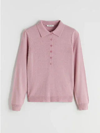 Burgundy Polo Collar Women's Knit Sweater - alotasawkli
