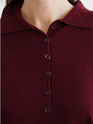 Burgundy Polo Collar Women's Knit Sweater - alotasawkli
