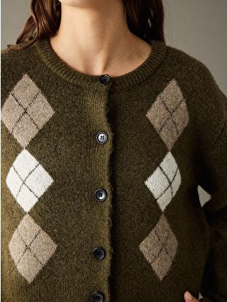 Green Baklava Pattern Women's Knitted Cardigan - alotasawkli