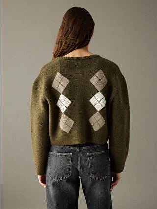 Green Baklava Pattern Women's Knitted Cardigan - alotasawkli