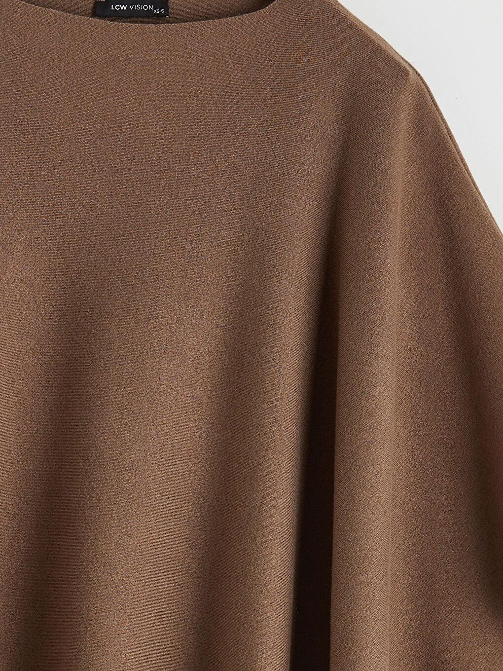 Beige Crew Neck Oversize Women's Knitted Poncho - alotasawkli