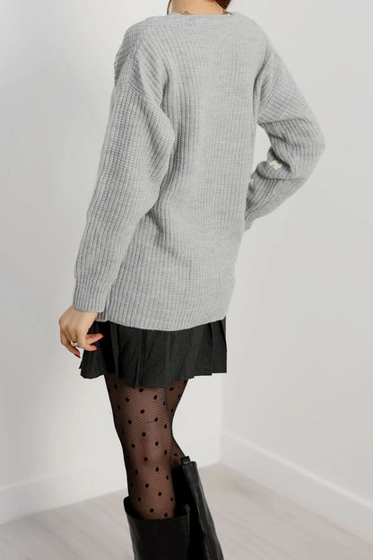 Women’s Embroidered Knit Cardigan – Grey & Latte