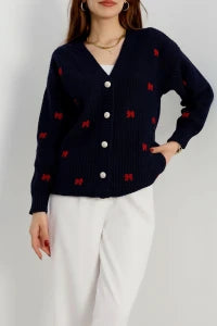 Women’s Embroidered Knit Cardigan – Grey & Latte