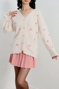 Women’s Embroidered Knit Cardigan – Grey & Latte