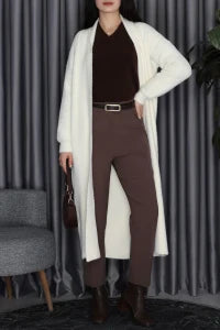 Women’s V-Neck Striped Knitwear Cardigan – Black & Latte