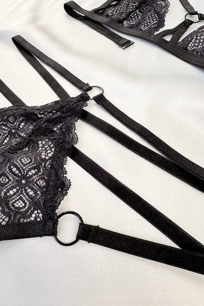 Special Edition O-Ring Lace Lingerie Set - Sleek Black