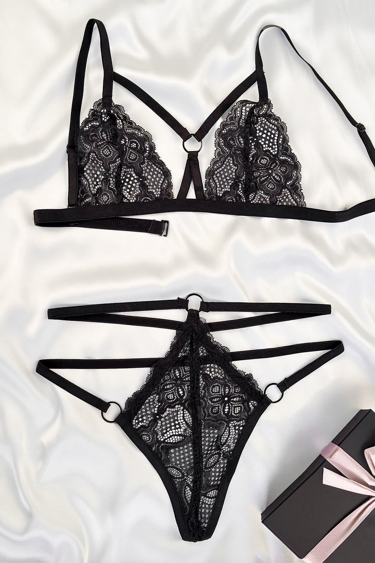 Special Edition O-Ring Lace Lingerie Set - Sleek Black