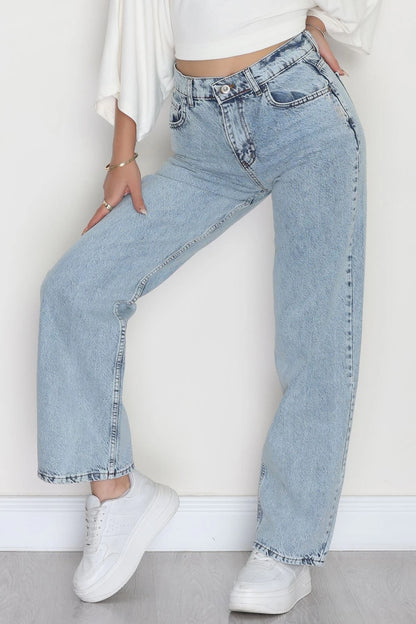 Dark Navy High-Waist Palazzo Jeans