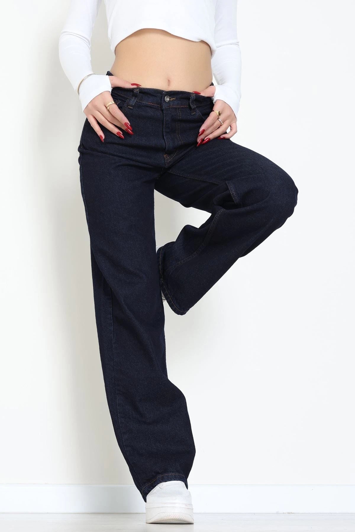 Dark Navy High-Waist Palazzo Jeans
