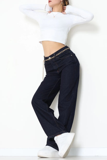 Dark Navy High-Waist Palazzo Jeans