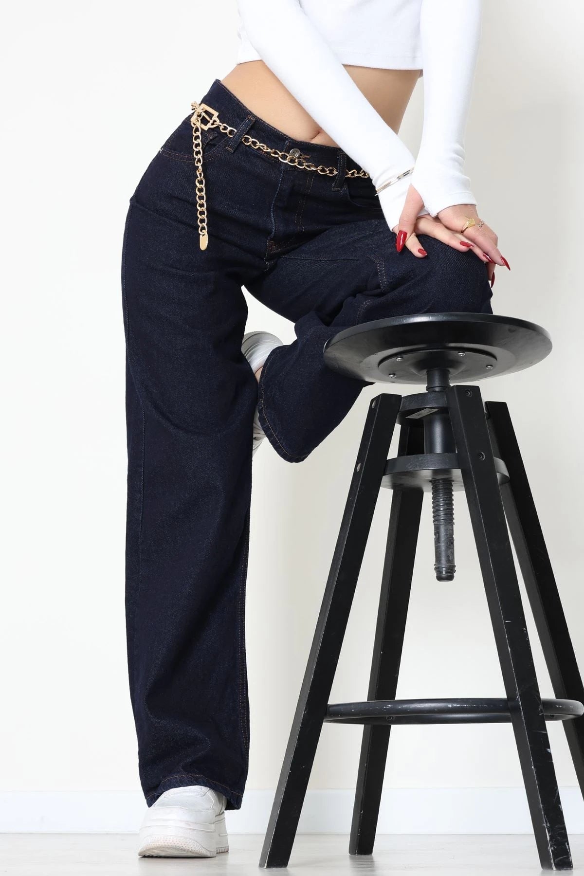 Dark Navy High-Waist Palazzo Jeans