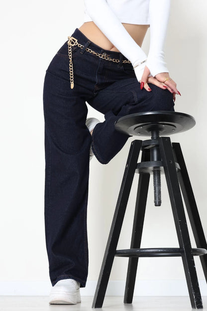 Dark Navy High-Waist Palazzo Jeans