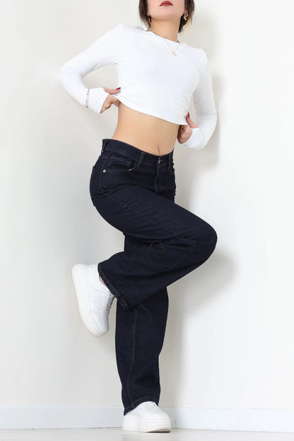 Dark Navy High-Waist Palazzo Jeans