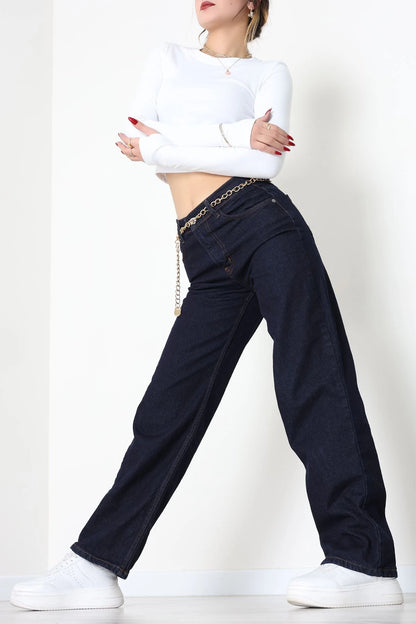 Dark Navy High-Waist Palazzo Jeans