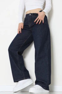 Dark Navy High-Waist Palazzo Jeans