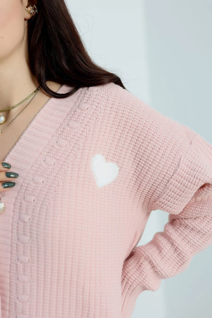 Women’s Pom-Pom Detail Knit Cardigan – Pink