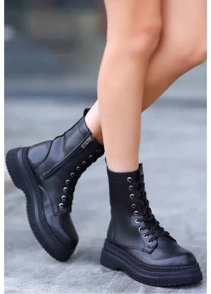 Roxan Black Leather Lace-up Boots - alotasawkli