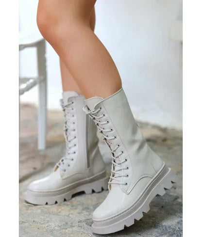 Toir Beige Leather Lace-up Boots - alotasawkli