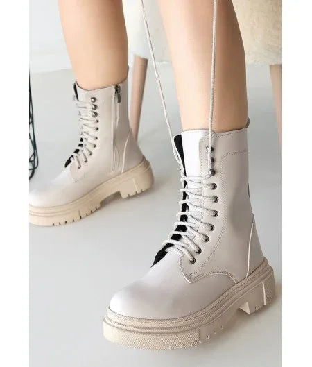 Caxa Beige Leather Lace-up Boots - alotasawkli