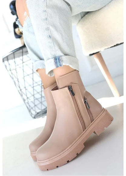 Menta Nude Leather Boots with Zipper Accessory - alotasawkli