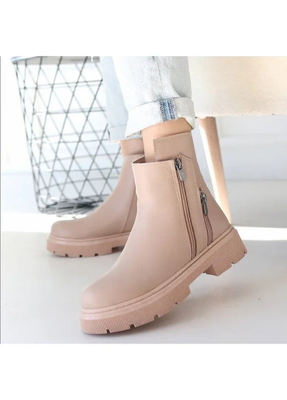 Menta Nude Leather Boots with Zipper Accessory - alotasawkli