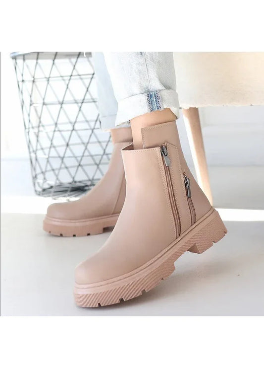 Menta Nude Leather Boots with Zipper Accessory - alotasawkli