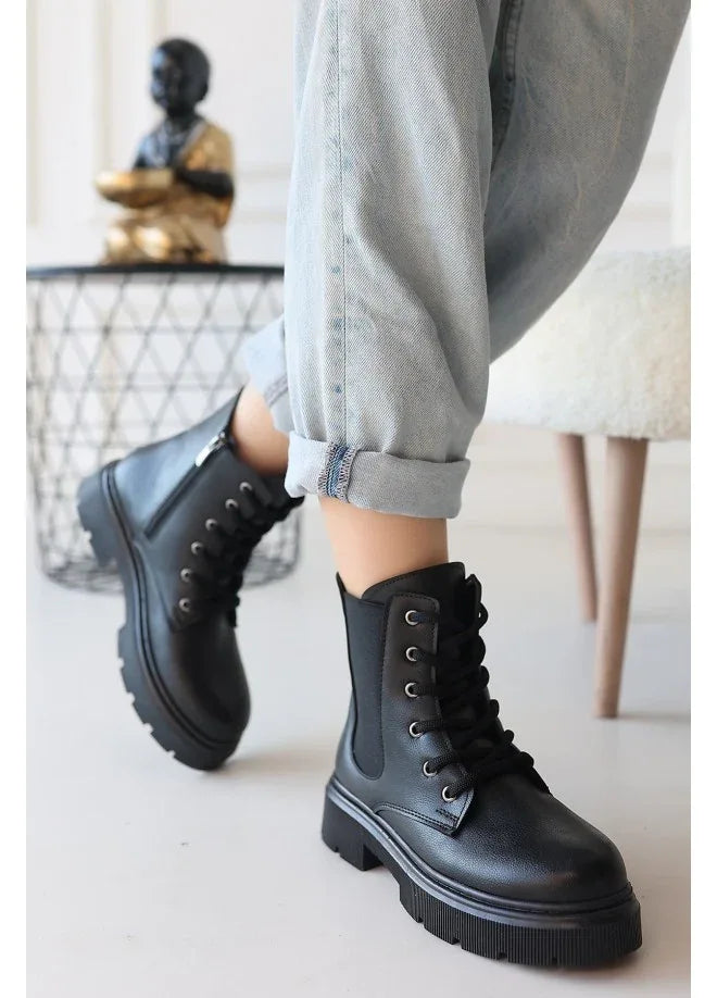 Daum Black Leather Lace-up Boots - alotasawkli