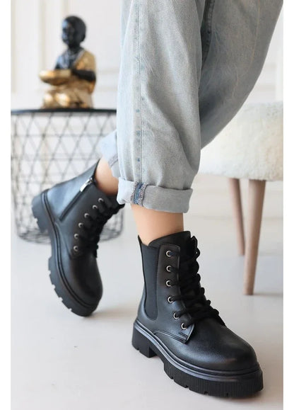 Daum Black Leather Lace-up Boots - alotasawkli