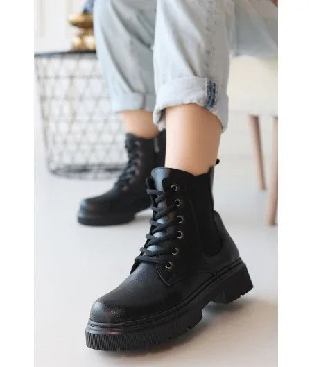 Daum Black Leather Lace-up Boots - alotasawkli