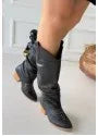 Jeoni Black Leather Heeled Boots - alotasawkli
