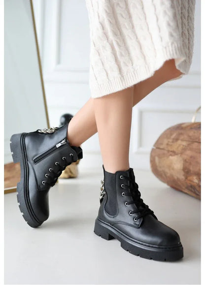 Harte Black Leather Lace-up Boots - alotasawkli