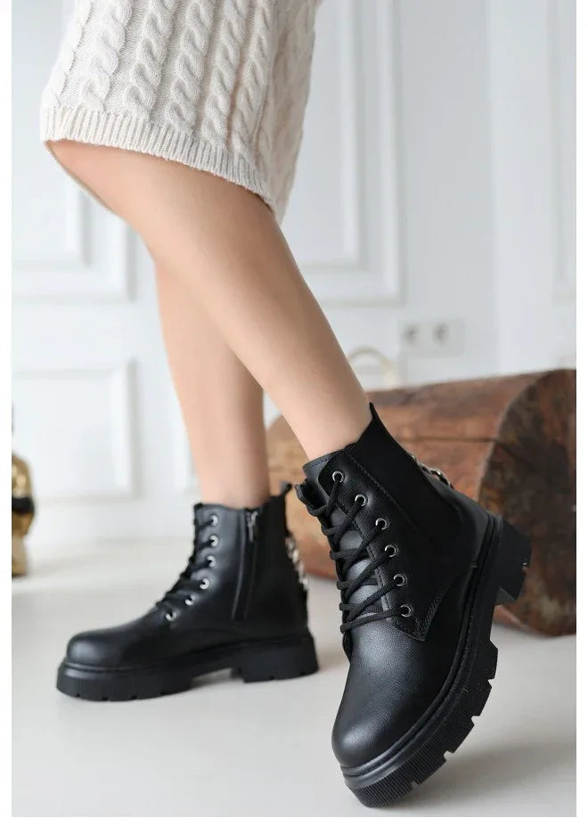 Harte Black Leather Lace-up Boots - alotasawkli