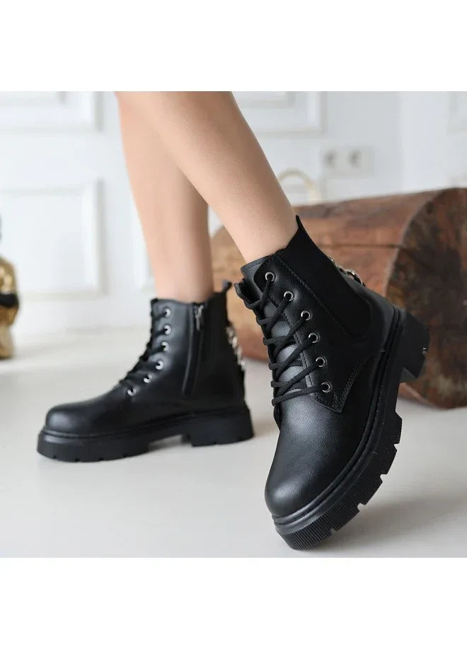 Harte Black Leather Lace-up Boots - alotasawkli